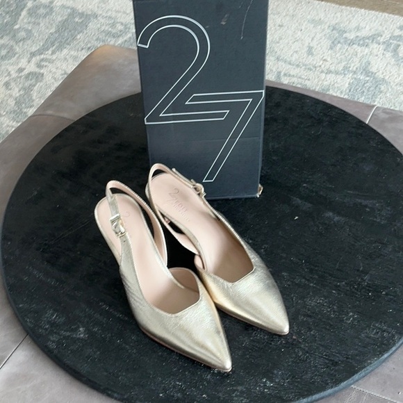 27 EDIT Shoes - 27 EDIT Gold Heels with Pointed Toe and Stiletto Design